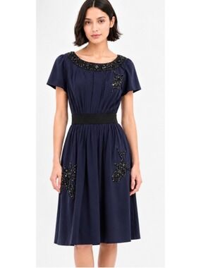 Women's Prada Navy Beaded Short Sleeve Dress Size 12